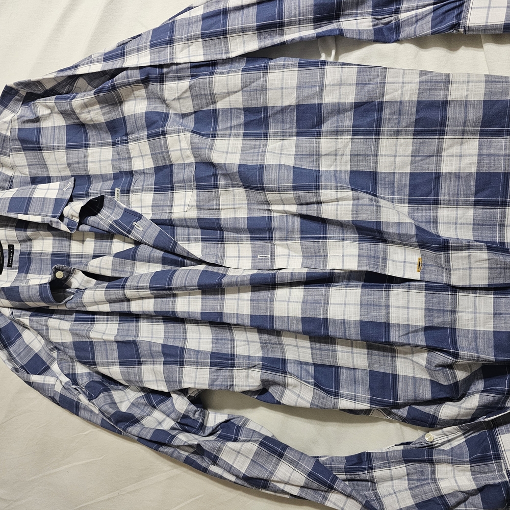 Blue and White Plaid Men's Shirt